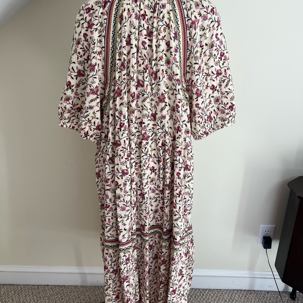 Wonderly Cream Maxi Dress with Pink Floral and Green Trim - Picture 2 of 5